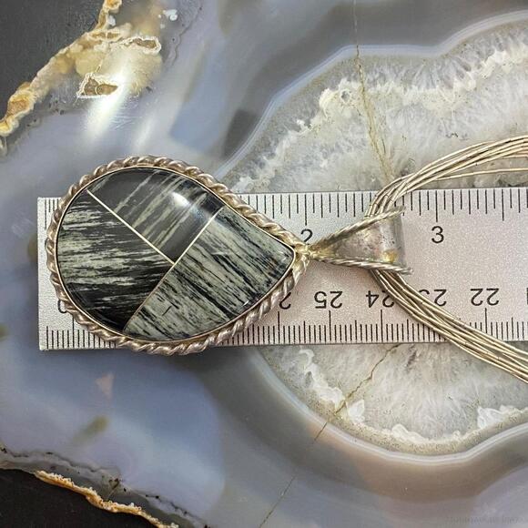 Sterling Teardrop Zebra Stone w/17" Liquid Silver Necklace, Desert Rose Trading - Picture 10 of 10